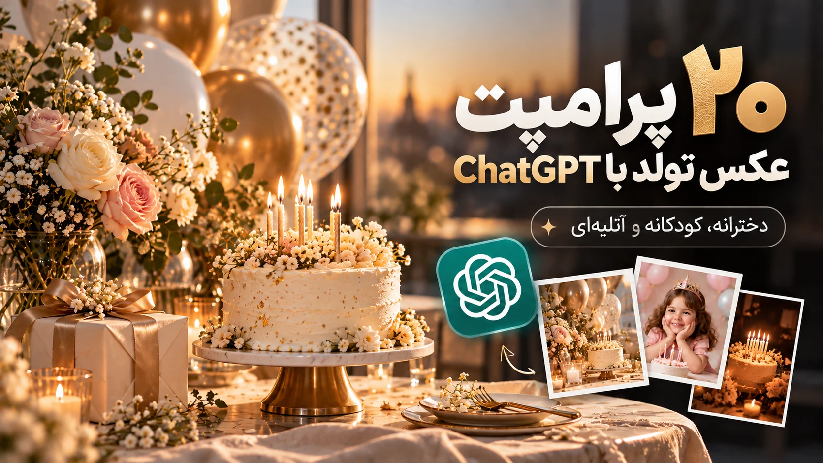 ۲۰ پرامپت عکس تولد با ChatGPT؛ دخترانه، کودکانه و آتلیه‌ای