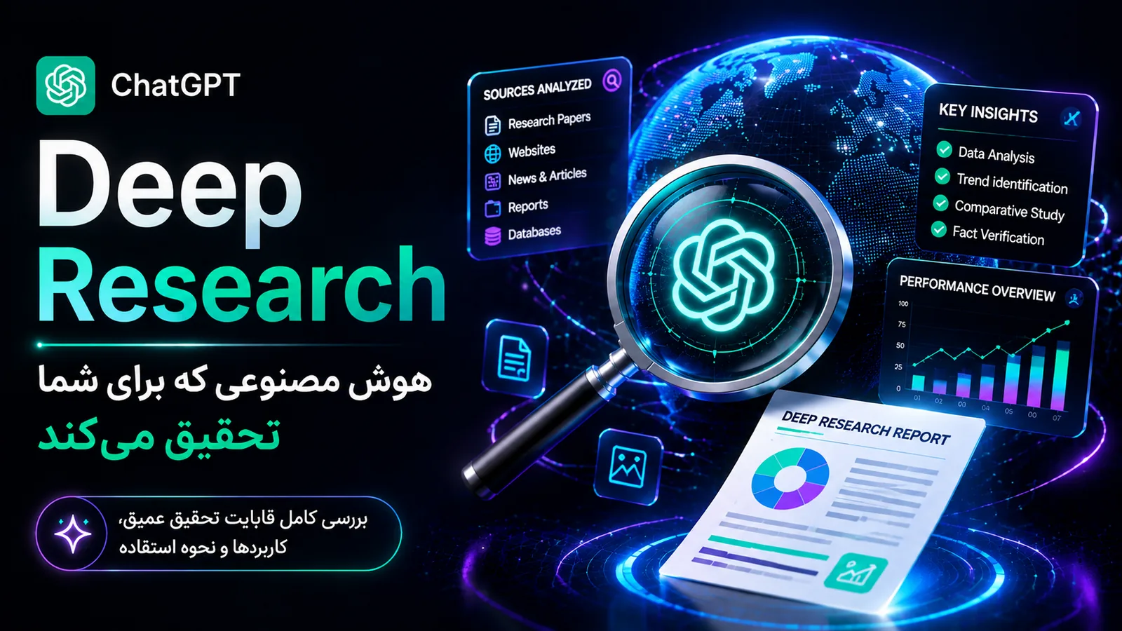 بنر معرفی ChatGPT Deep Research و قابلیت تحقیق عمیق هوش مصنوعی