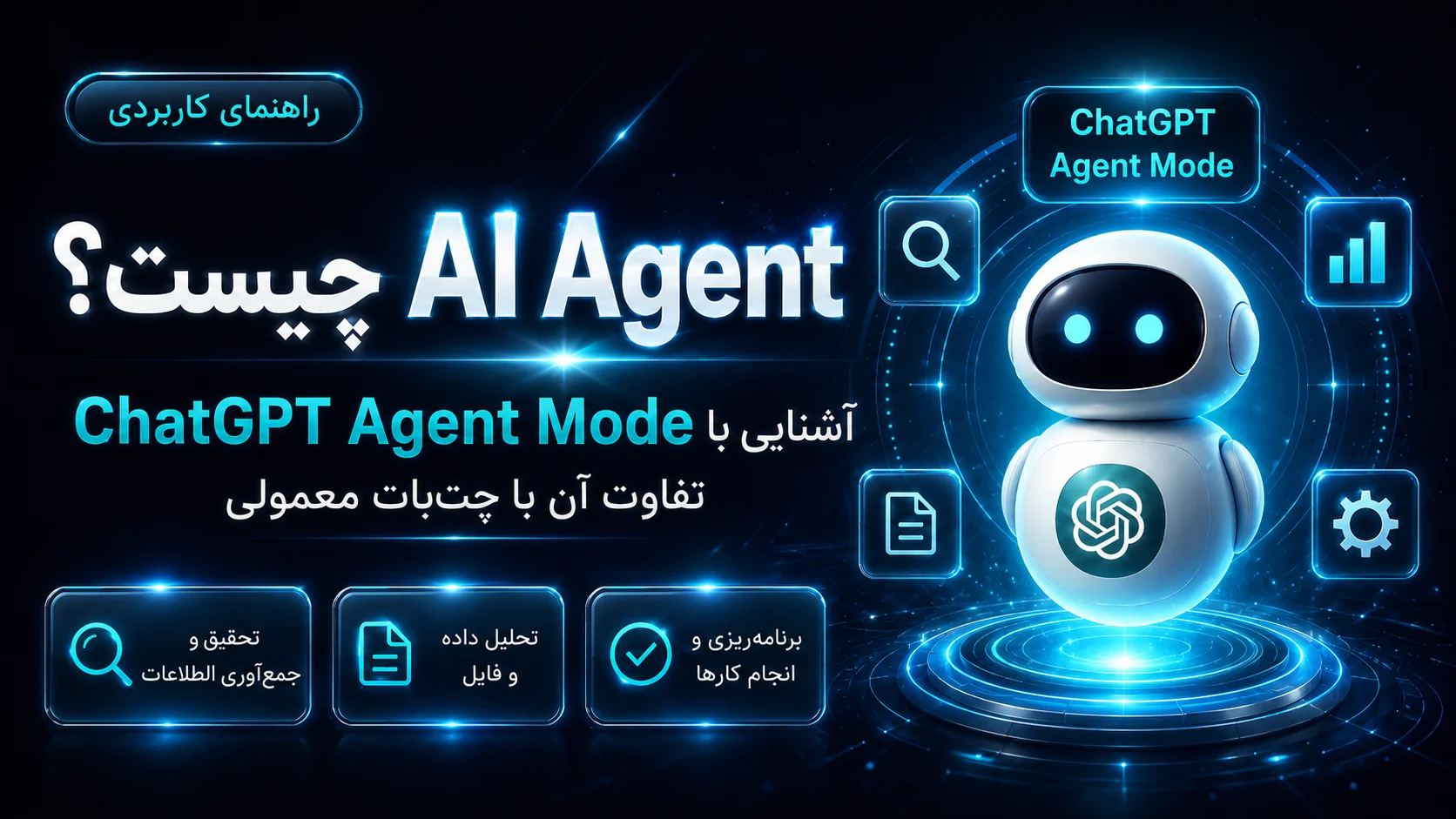 بنر مفهومی AI Agent و ChatGPT Agent Mode با ربات هوش مصنوعی