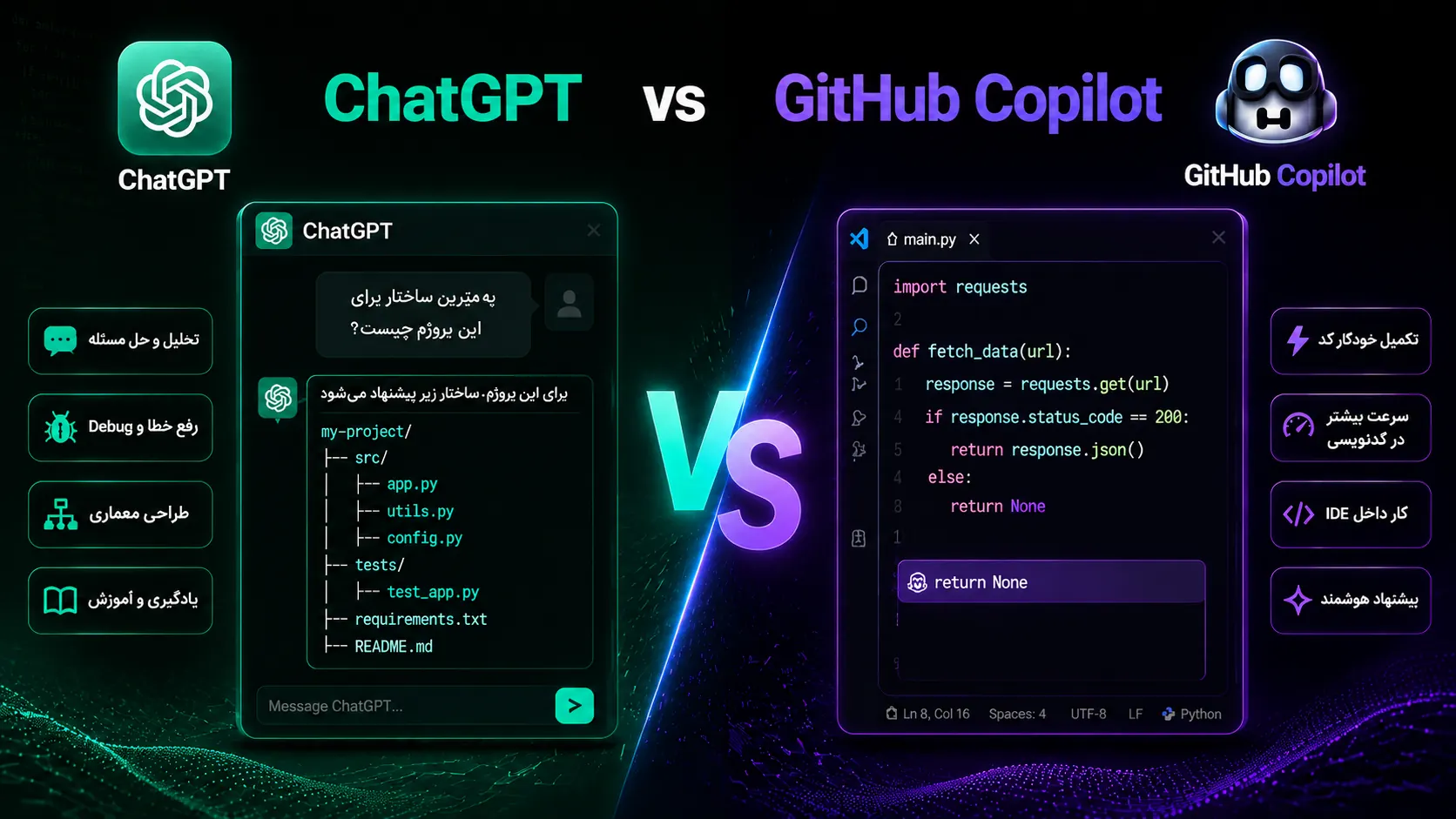 مقایسه ChatGPT و GitHub Copilot برای برنامه‌نویسی و کدنویسی با هوش مصنوعی