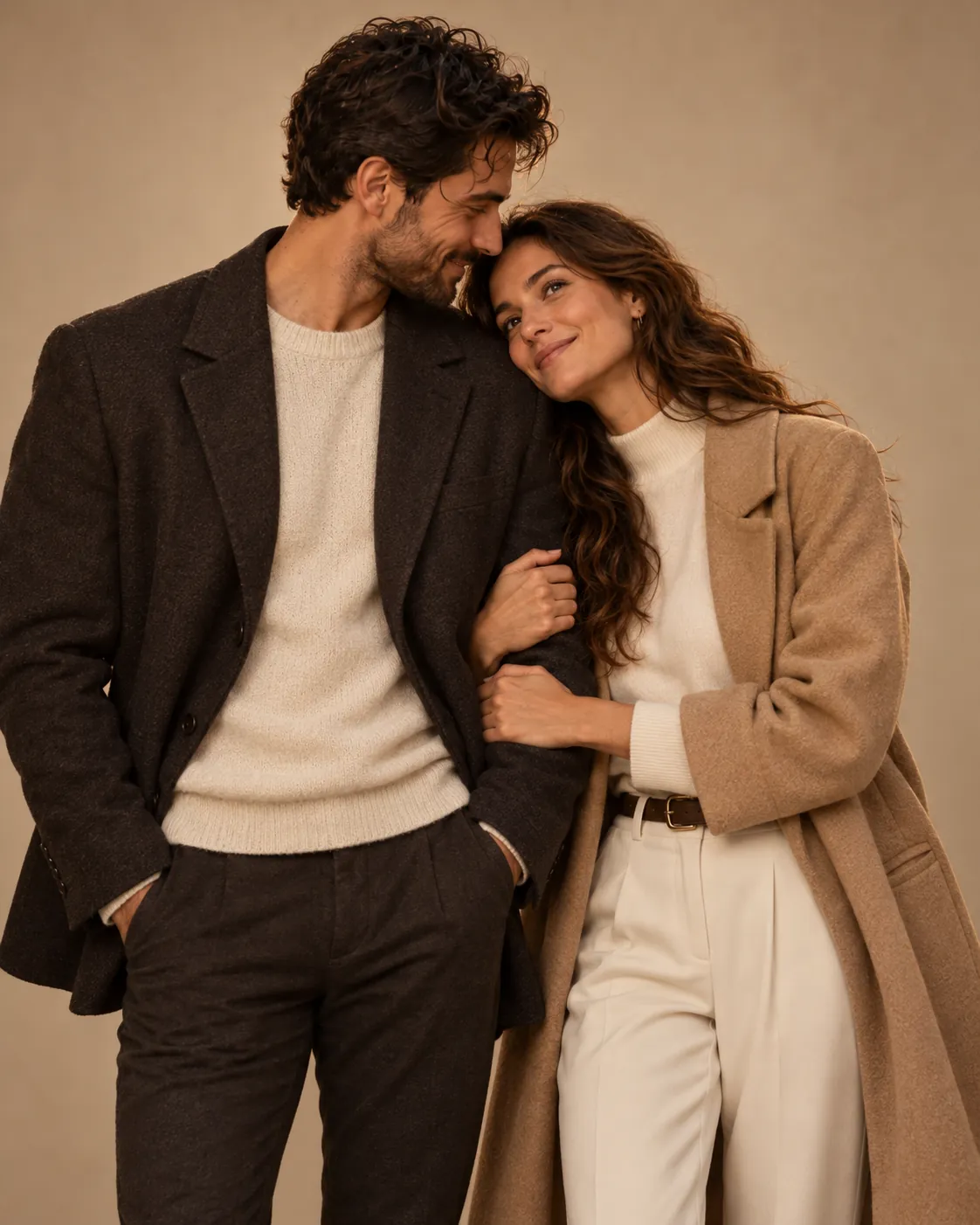 عکس عاشقانه دونفره آتلیه‌ای با ژست رمانتیک، ساخته‌شده با ChatGPT