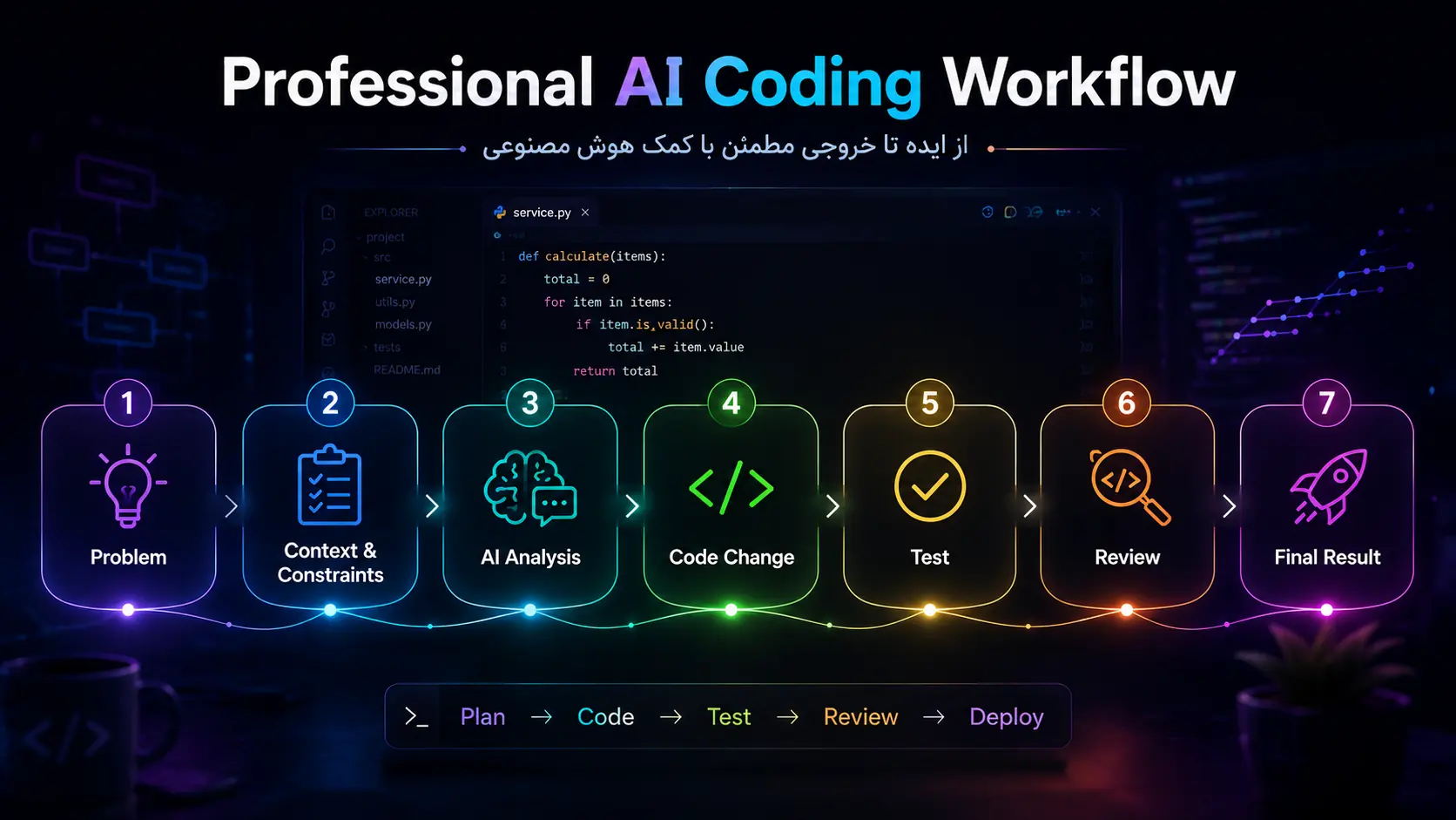 مراحل استفاده حرفه‌ای از هوش مصنوعی برای برنامه نویسی و بررسی کد